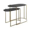 A glamorous set of nesting tables by Uttermost with oval tops and an antique brass finish