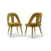 Upholstered mustard chair with lavish velvet and tapered legs