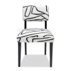 Black and white dining chair upholstered in modern graphic printed fabric