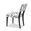 Black and white dining chair upholstered in modern graphic printed fabric