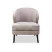 Velvet beige armchair boasting beautiful curves, tapered wenge wood legs and nail head trim accent