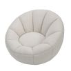 Statement boucle sand swivel chair with enveloping shell-shaped backrest