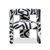 Armchair with black and white graffiti-style print and open sides