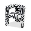 Armchair with black and white graffiti-style print and open sides