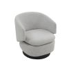 Curved back swivel armchair upholstered in grey and black base