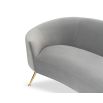 A stylish curved sofa by Liang & Eimil with a grey velvet upholstery and polished brass legs