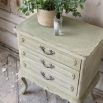 Three drawer classic design bedside table with ornate detailing