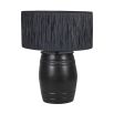 Bold black table lamp with raffia shade