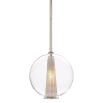 Glass orb pendant light with adjustable drop and metal interior