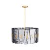 Smoked glass panel round ceiling light with brass elements