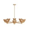 Brass ceiling light with rattan upside cone style shades