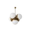 5 orb cluster chandelier with ribbed brass details and spherical shades