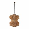 Ceiling light made of cinched natural rattan on brass chain