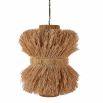 Ceiling light made of cinched natural rattan on brass chain