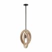 Pendant light featuring two cylindrical discs intertwined in travertine finish