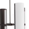 Ribbed, white acrylic and English bronze cylinder with four arms, divided by suspended clear crystal tubes