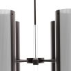 Ribbed, white acrylic and English bronze cylinder with four arms, divided by suspended clear crystal tubes