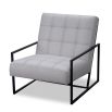 Grey chair with gently reclined backrest, padded seats and black legs