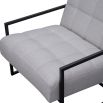 Grey chair with gently reclined backrest, padded seats and black legs