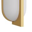 Opal swirl glass sconce cradled by brass angular framework