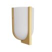 Opal swirl glass sconce cradled by brass angular framework