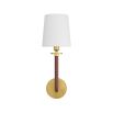 Classic wall sconce with red leather wrapped arm and brass mount