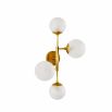 Wall sconce with four glass globes feature lights fitting in a gold frame