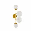 Wall sconce with four glass globes feature lights fitting in a gold frame