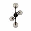 Wall sconce with four glass smoked globes feature lights fitting in a black frame