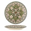 Round plate with green and brown botanical design