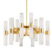 Chandelier with tubular marble bulbs and golden fixtures