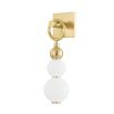 Wall sconce with three spherical bulbs, gold fixtures and accents 