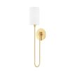 Elegant wall sconce with thin gold fitting and small white shade