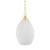 White shell textured pendant with gold fixture