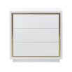 High gloss white lacquer chest of drawers with brass frame