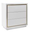 High gloss white lacquer chest of drawers with brass frame