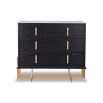 Art deco inspired wooden chest with three drawers and brass handles 