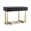 Dark wooden console table with brass handles and frame