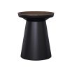 black plinth side table with brassy round tray top