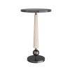 Round marble top side table with ivory leather base