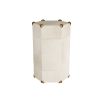 Stone hexagonal shaped side table with geometric brass corners