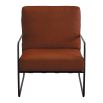 Armchair with slender metal frame and rectangular boucle finish cushions