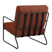 Armchair with slender metal frame and rectangular boucle finish cushions