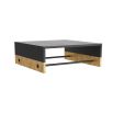 Industrial style wooden coffee table with iron poles and gold feet