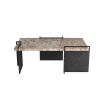 Brown marble top coffee table with hammered metal legs