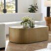 Sleek brass plated coffee table with one curved edge