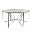 Hexagonal topped marble dining table with black metal