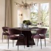 Angular art deco inspired square dining table in dark reddish wood finish