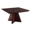 Angular art deco inspired square dining table in dark reddish wood finish