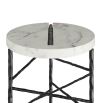 White marble side table with trio of intersecting blackened iron legs